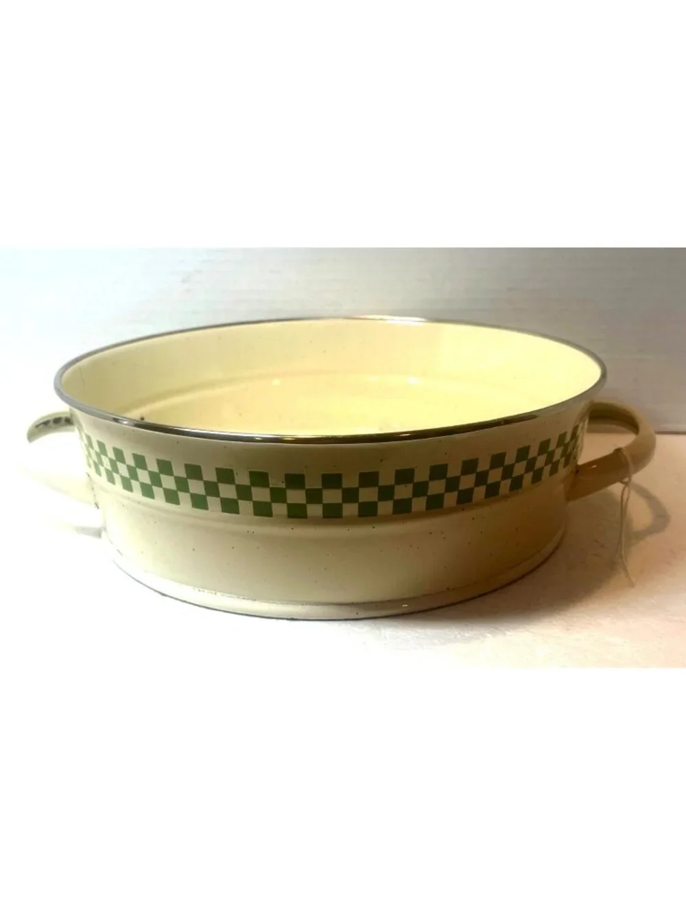 Marjolein Bastin Fresh Herbs Enamel Serving Bowl With Handles & Green Checker De